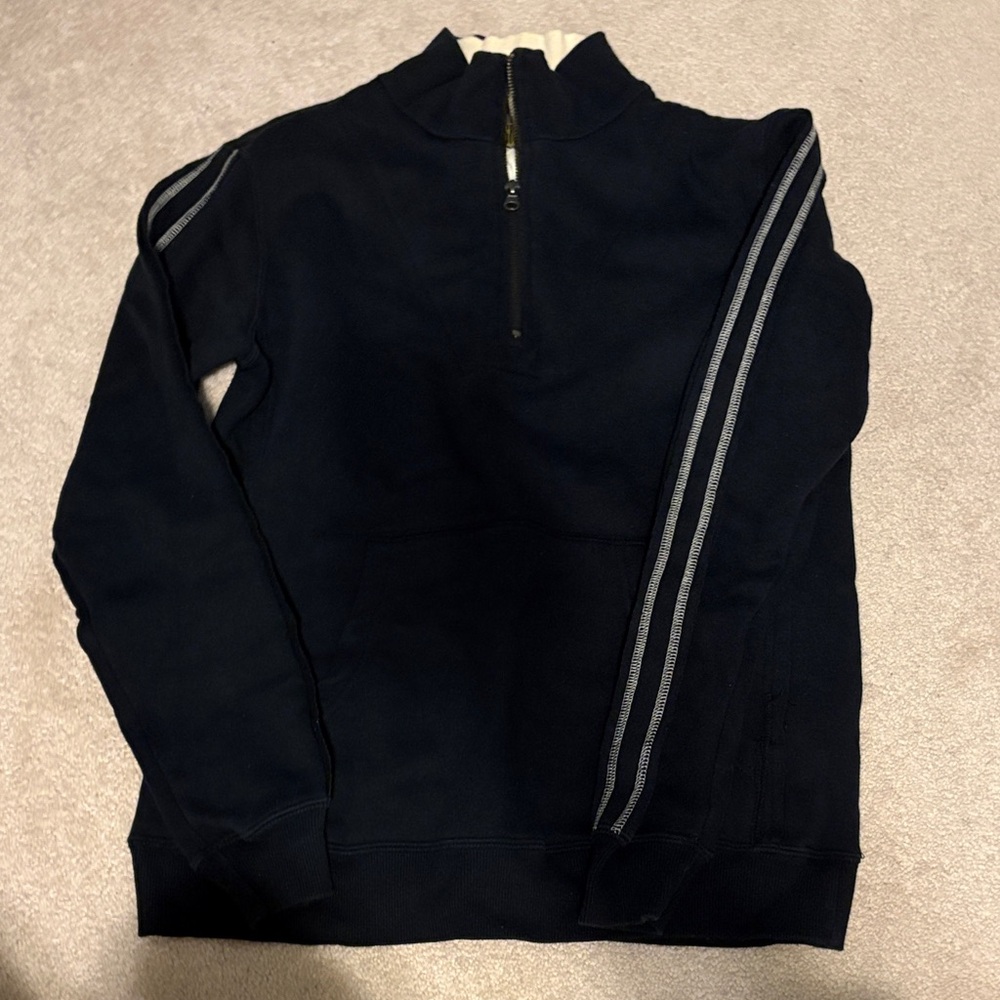 Men's Navy Zip-Up Sweater with Stripes